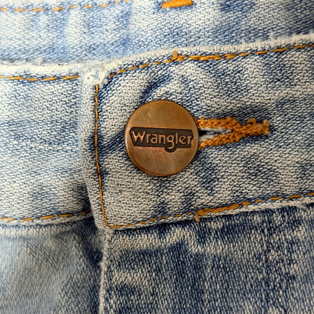 Wrangler Denim Mini Skirt Light Wash Raw Hem Western Jean Skirt Blue vintage - Picture 3 of 5